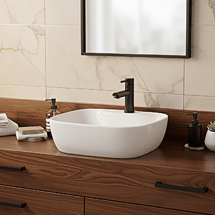 Combo Lavamanos Sobreponer + Griferia Mezclador Negro C1176 Blanco Brillante