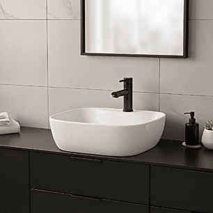 Combo Lavamanos Sobreponer + Griferia Mezclador Negro C1175 Blanco Brillante