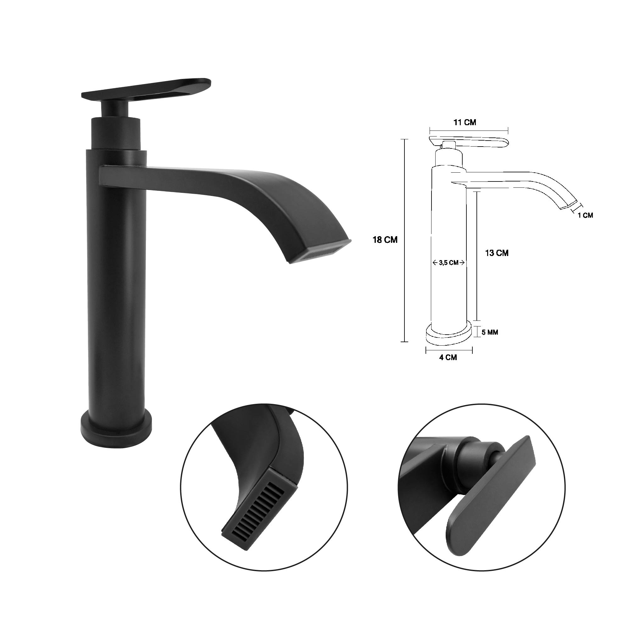 Combo Lavamanos Sobreponer + Griferia Agua Fria Negro C1180 Blanco Brillante