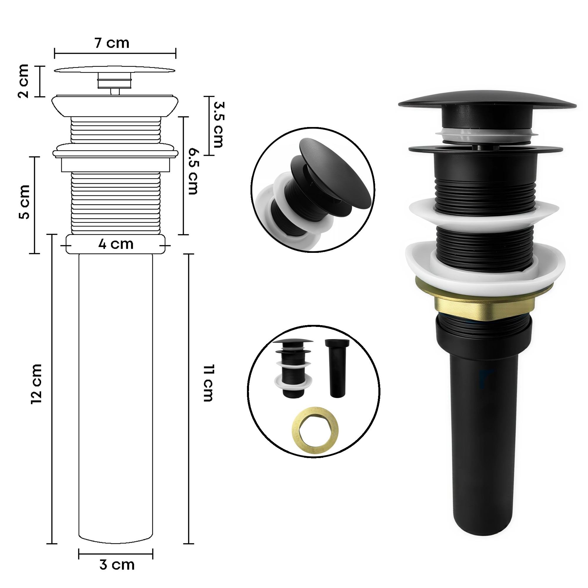 Combo Lavamanos Sobreponer + Griferia Agua Fria Negro C1180 Blanco Brillante