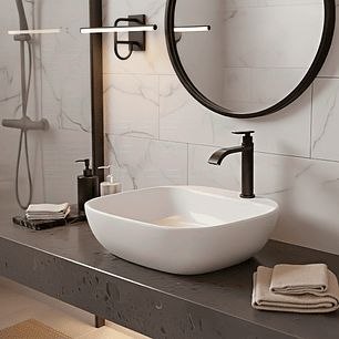 Combo Lavamanos Sobreponer + Griferia Agua Fria Negro C1181 Blanco Brillante