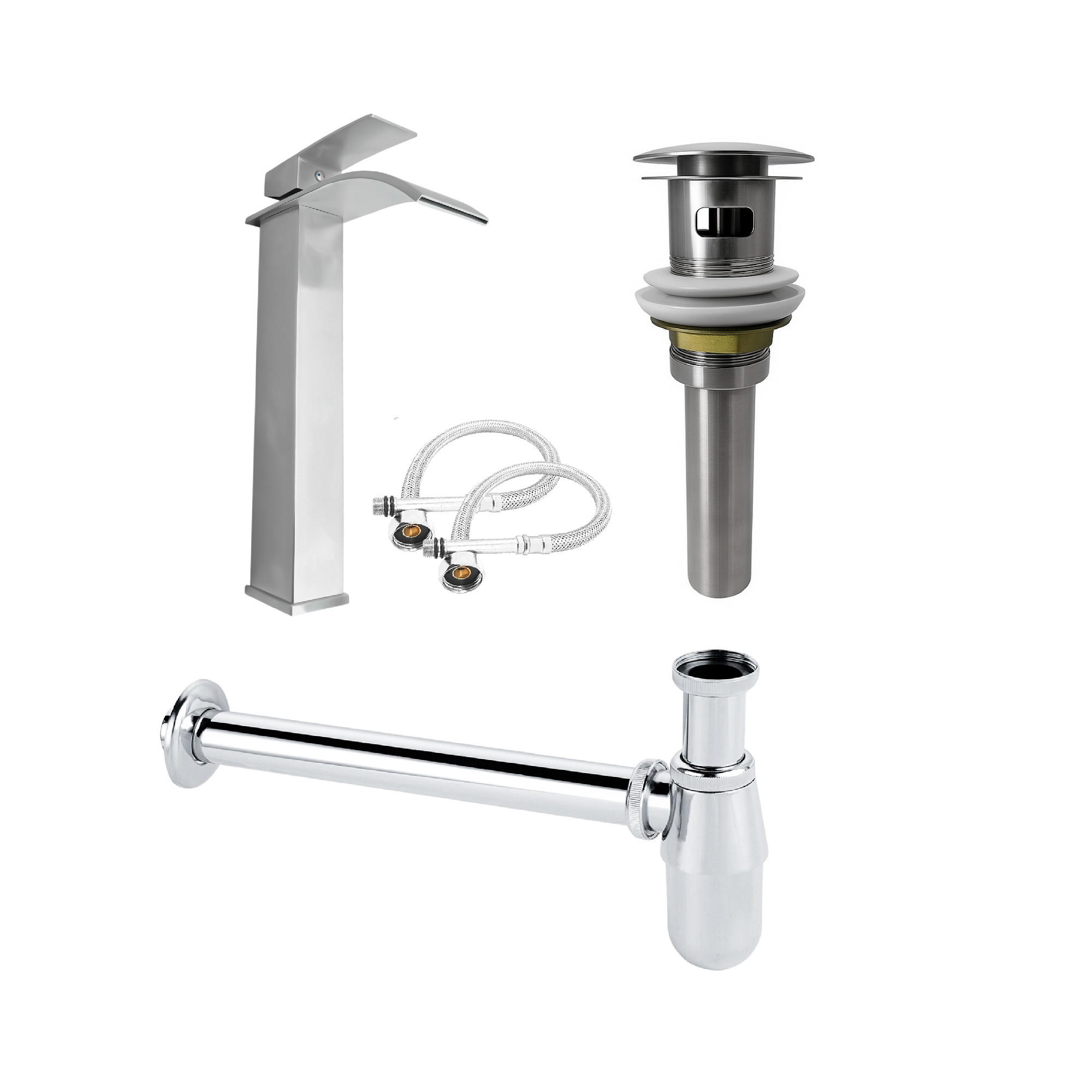 Set Grifería Inox Mezclador + Desagüe Con Rebose C1193