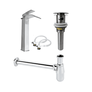 Set Grifería Inox Mezclador + Desagüe Con Rebose C1193