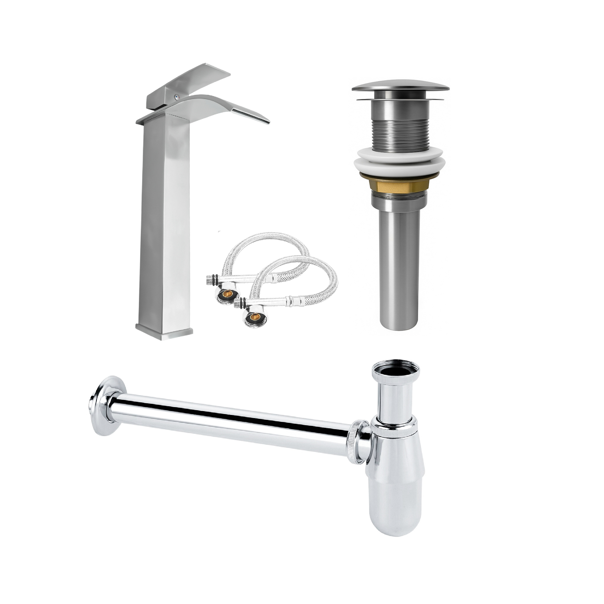 Set Grifería Inox Mezclador + Desague Sin Rebose C1194