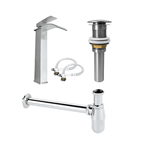 Set Grifería Inox Mezclador + Desague Sin Rebose C1194