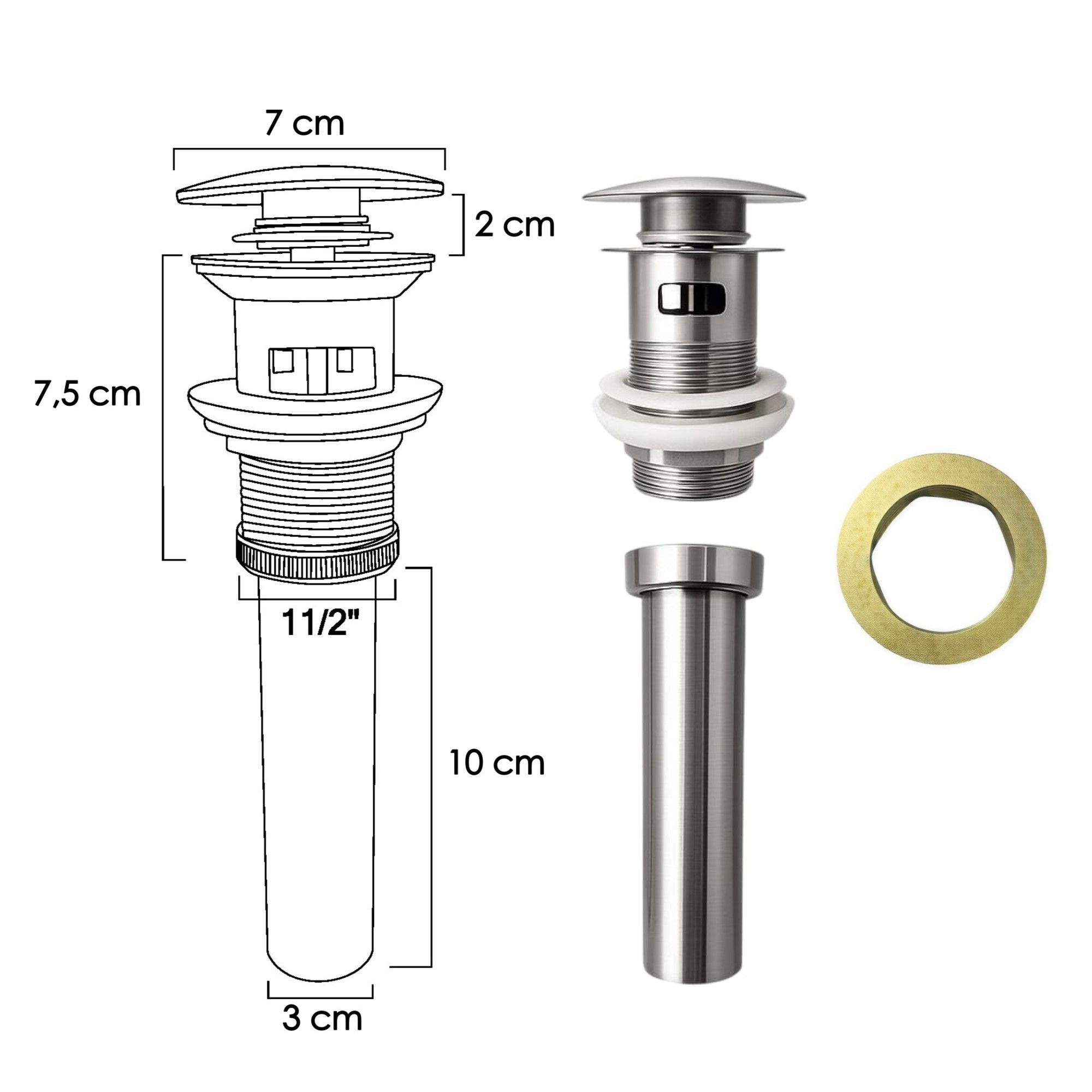 Set Grifería Inox Mezclador + Desague Con Rebose C1195