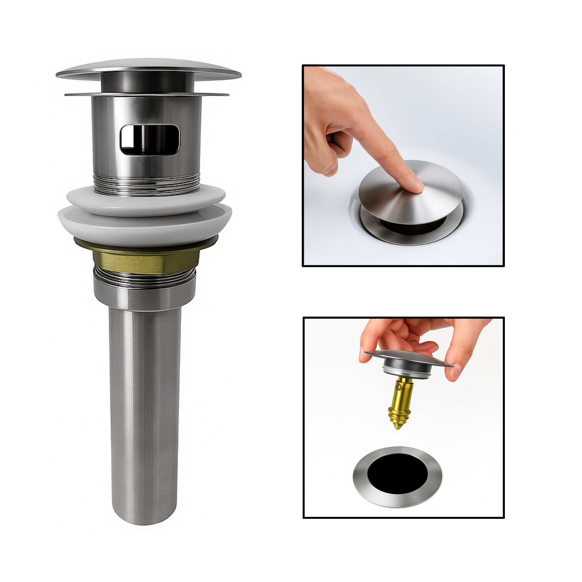 Set Grifería Inox Mezclador + Desague Con Rebose C1195