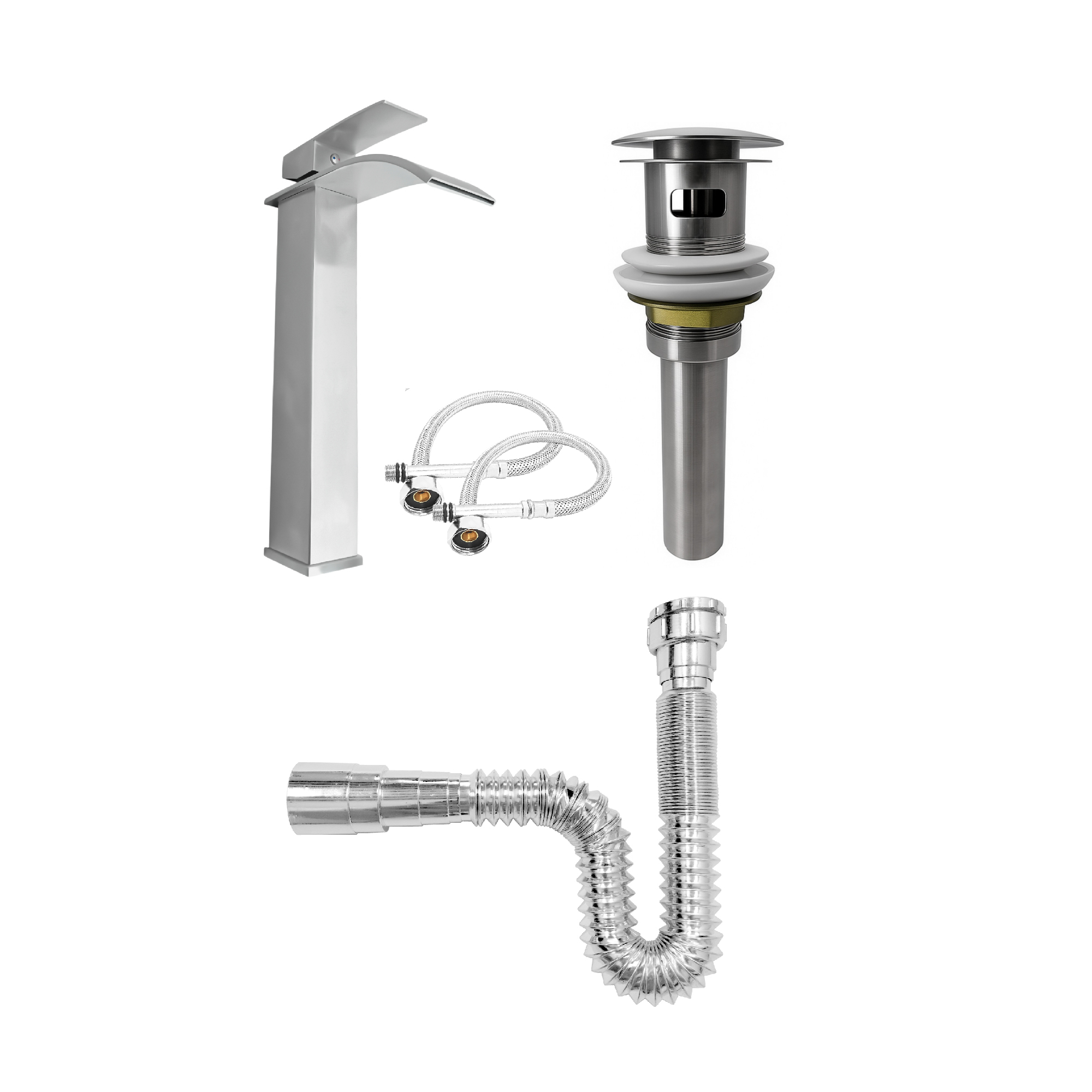 Set Grifería Inox Mezclador + Desague Con Rebose C1195