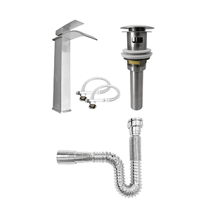 Set Grifería Inox Mezclador + Desague Con Rebose C1195