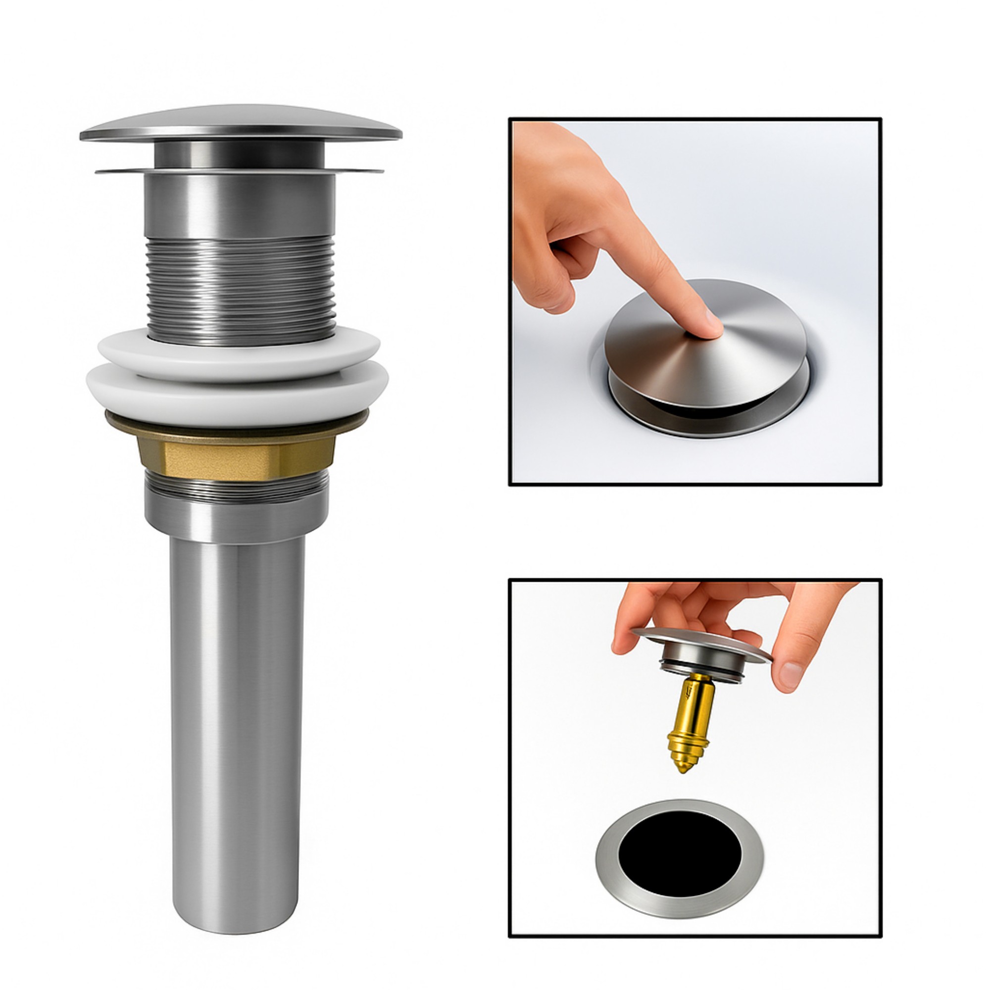 Set Grifería Inox Mezclador + Desague Sin Rebose C1196