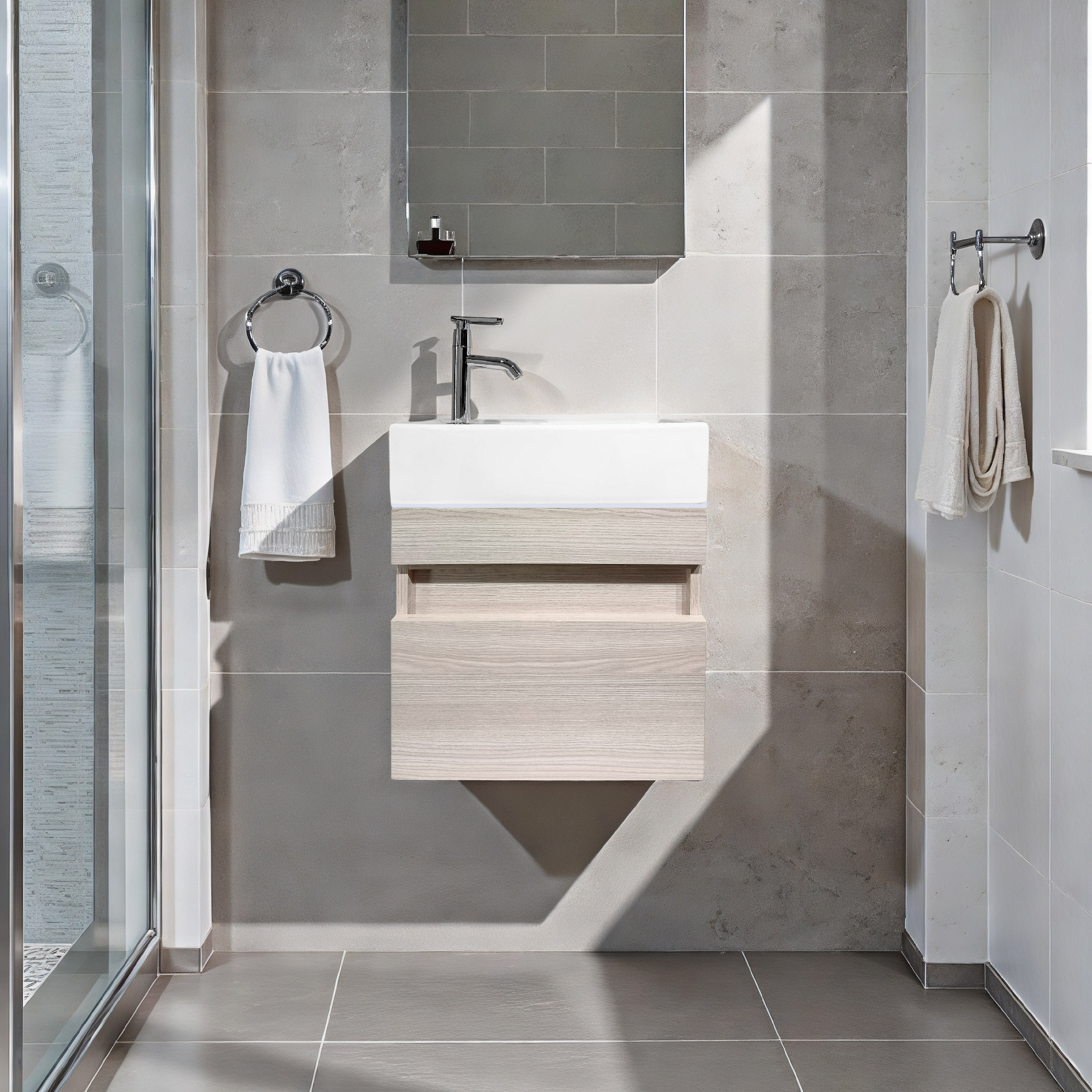 Mueble Aksel Flotante Para Lavamanos Nappo Merano Beige Sin Agujeros