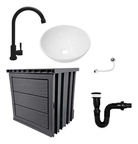 Kit Mueble + Lavamanos + Grifería  Ccol1124 Gris Un Agujero