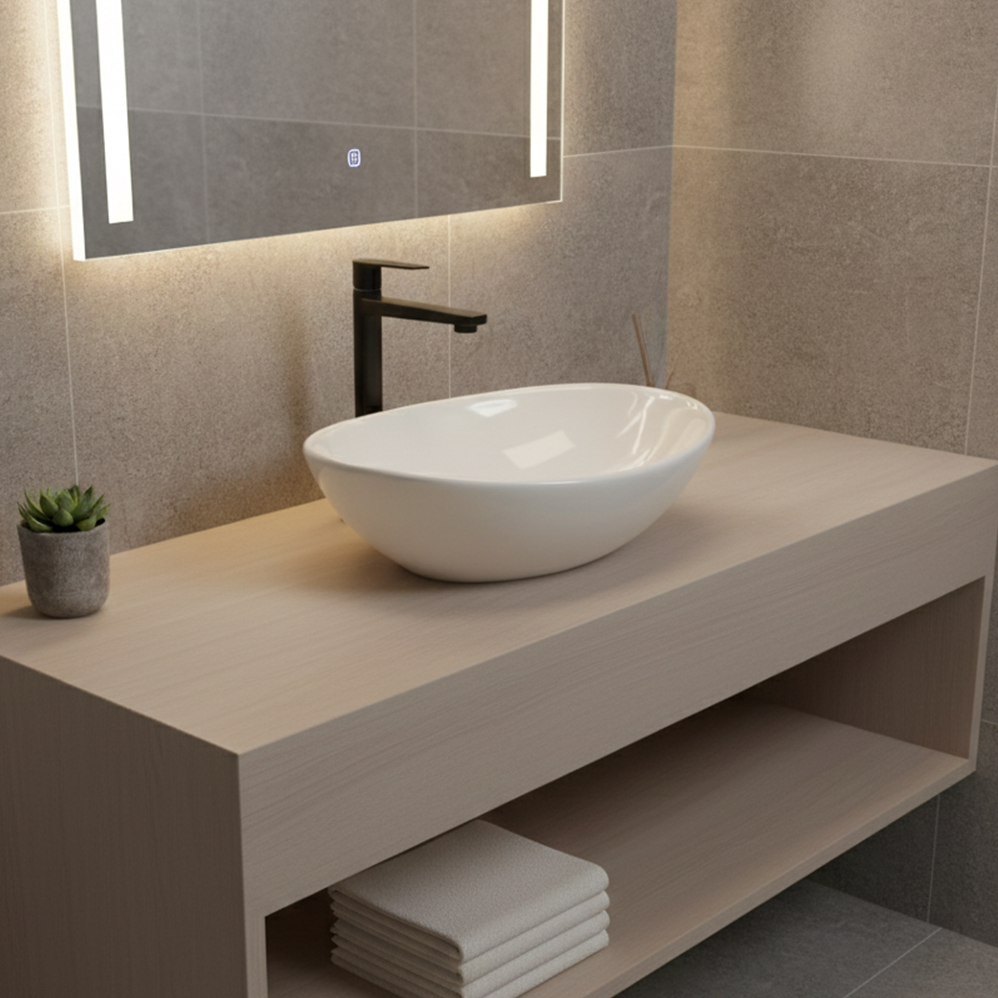 Combo Lavamanos Canoa + Griferia Agua Fria Negra + Push