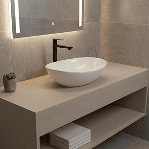 Combo Lavamanos Canoa + Griferia Agua Fria Negra + Push