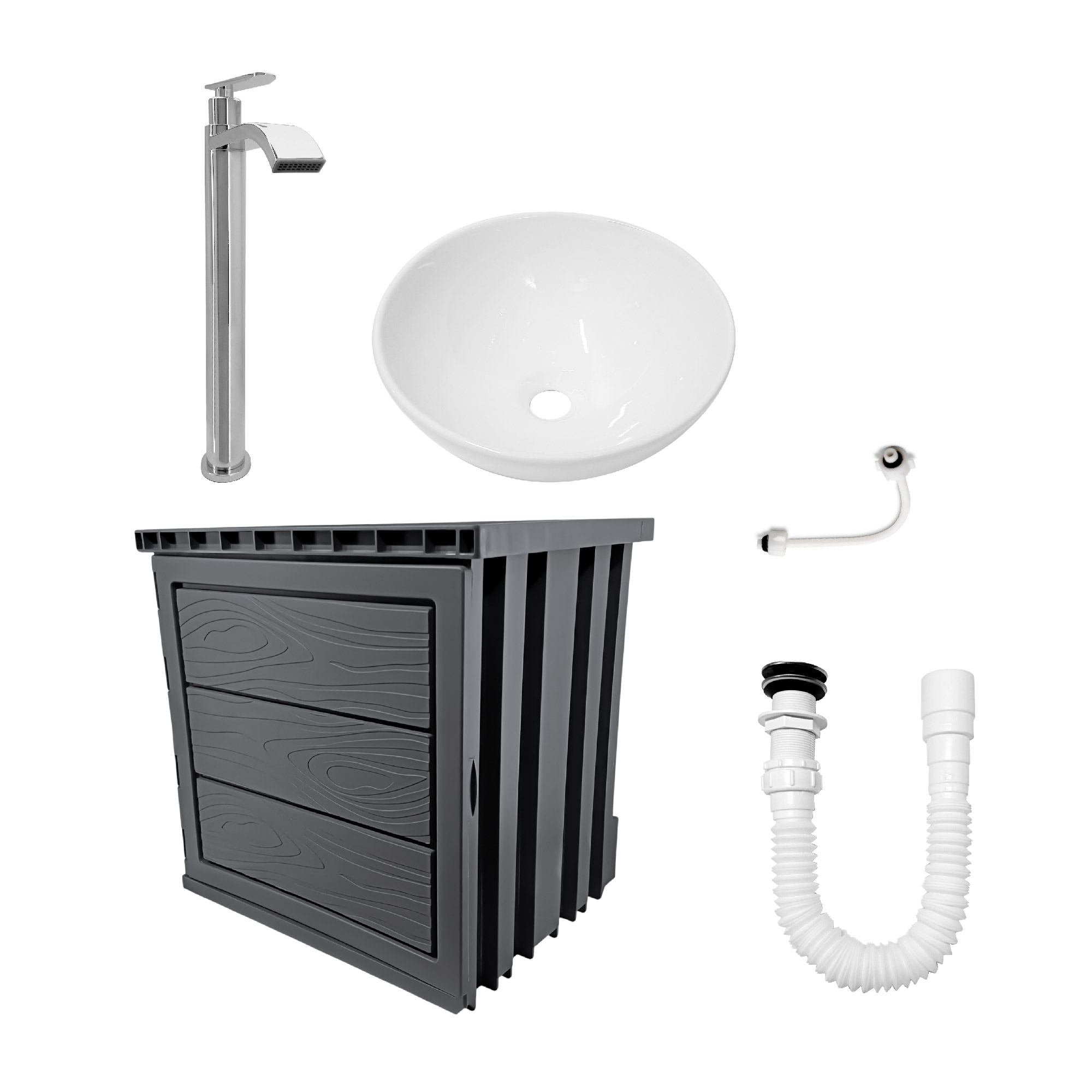 Kit Mueble + Lavamanos + Griferia  Ccol1125 Gris Un Agujero