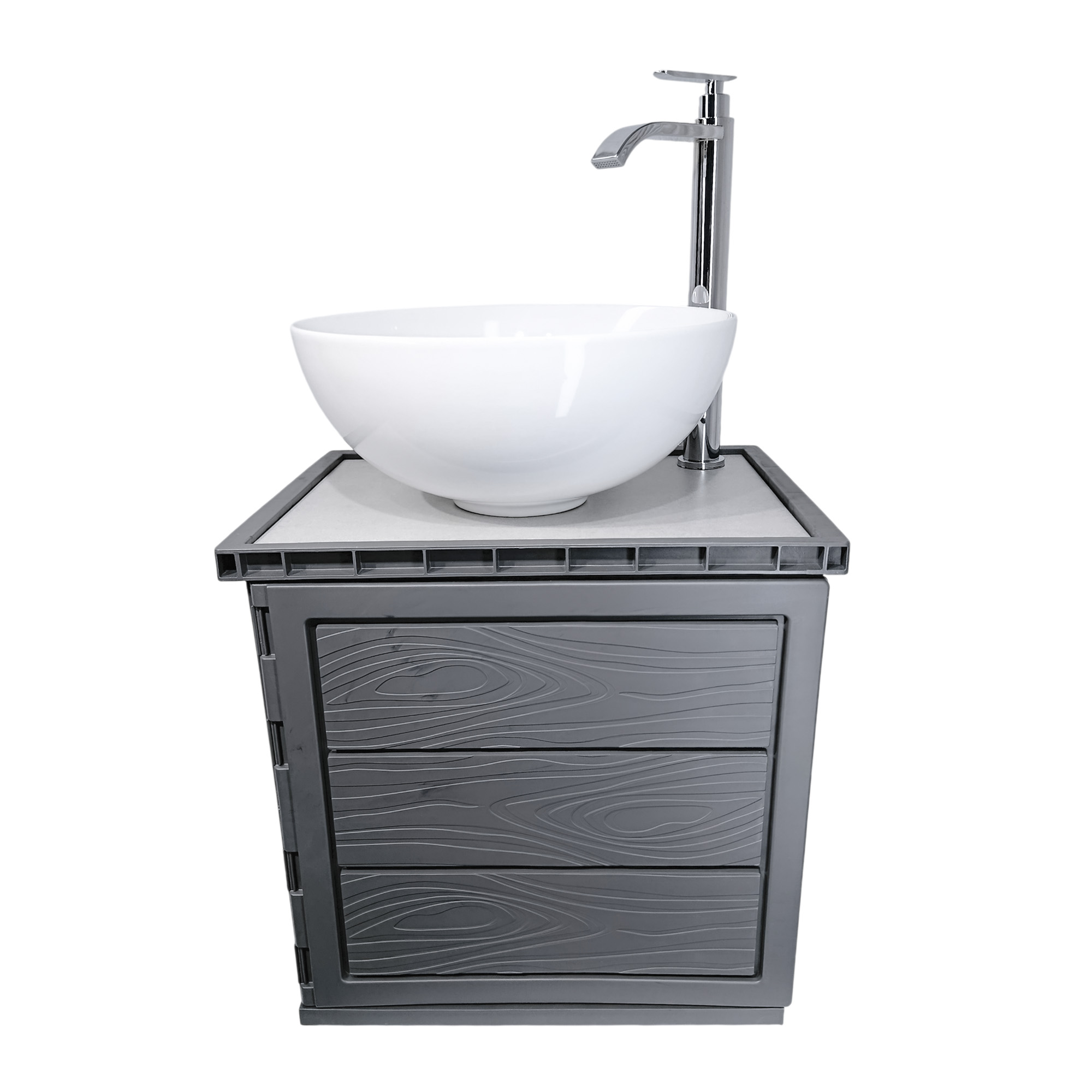 Kit Mueble + Lavamanos + Griferia  Ccol1125 Gris Un Agujero