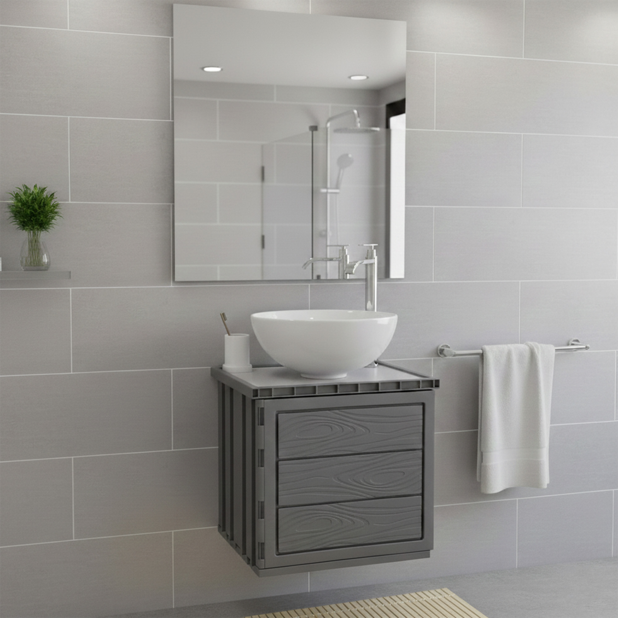 Kit Mueble + Lavamanos + Griferia  Ccol1125 Gris Un Agujero