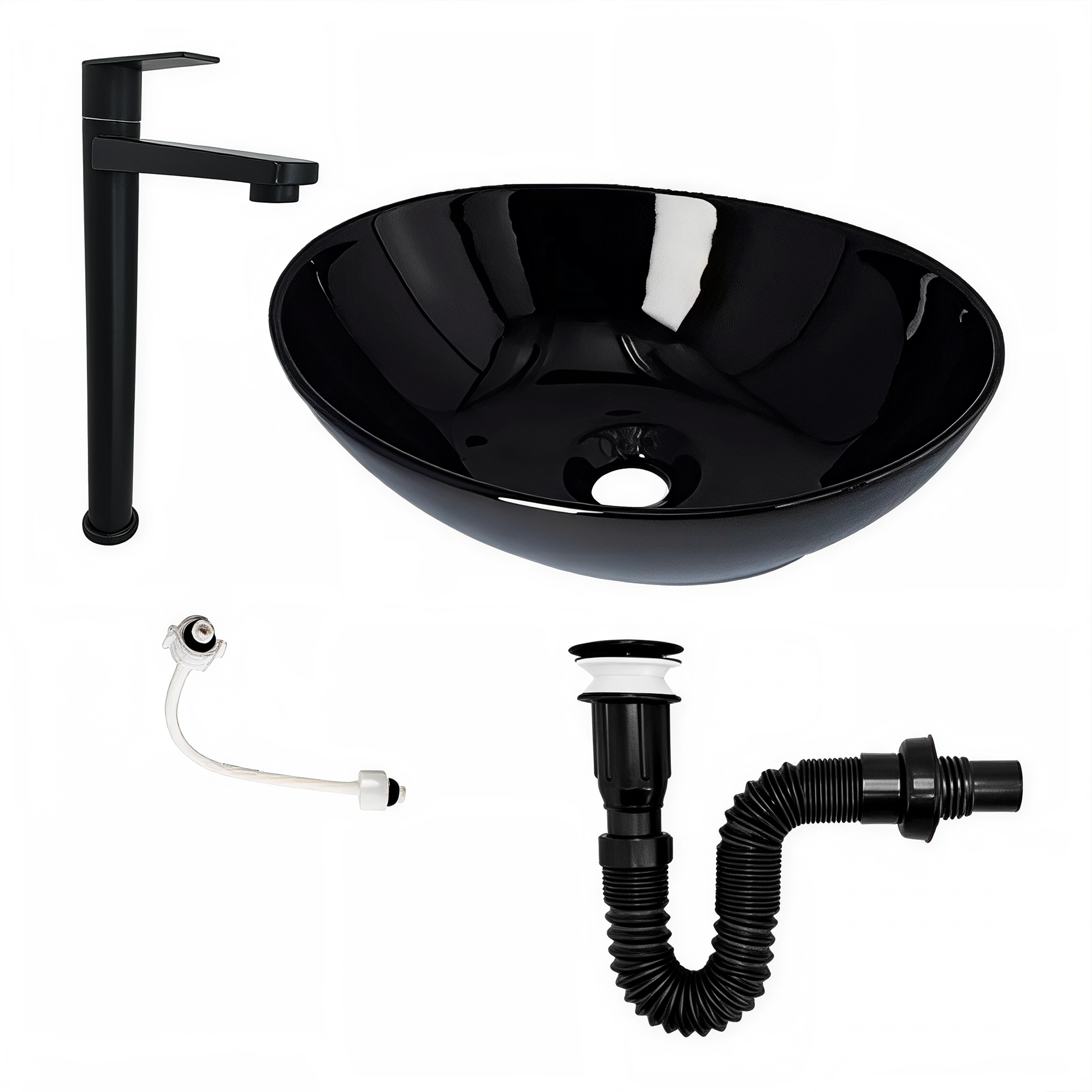 Combo Lavamanos Canoa Negro Brillante 