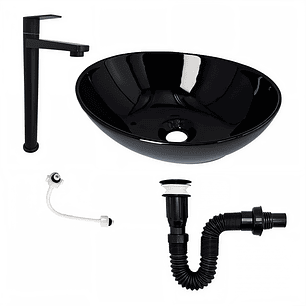 Combo Lavamanos Canoa Negro Brillante 