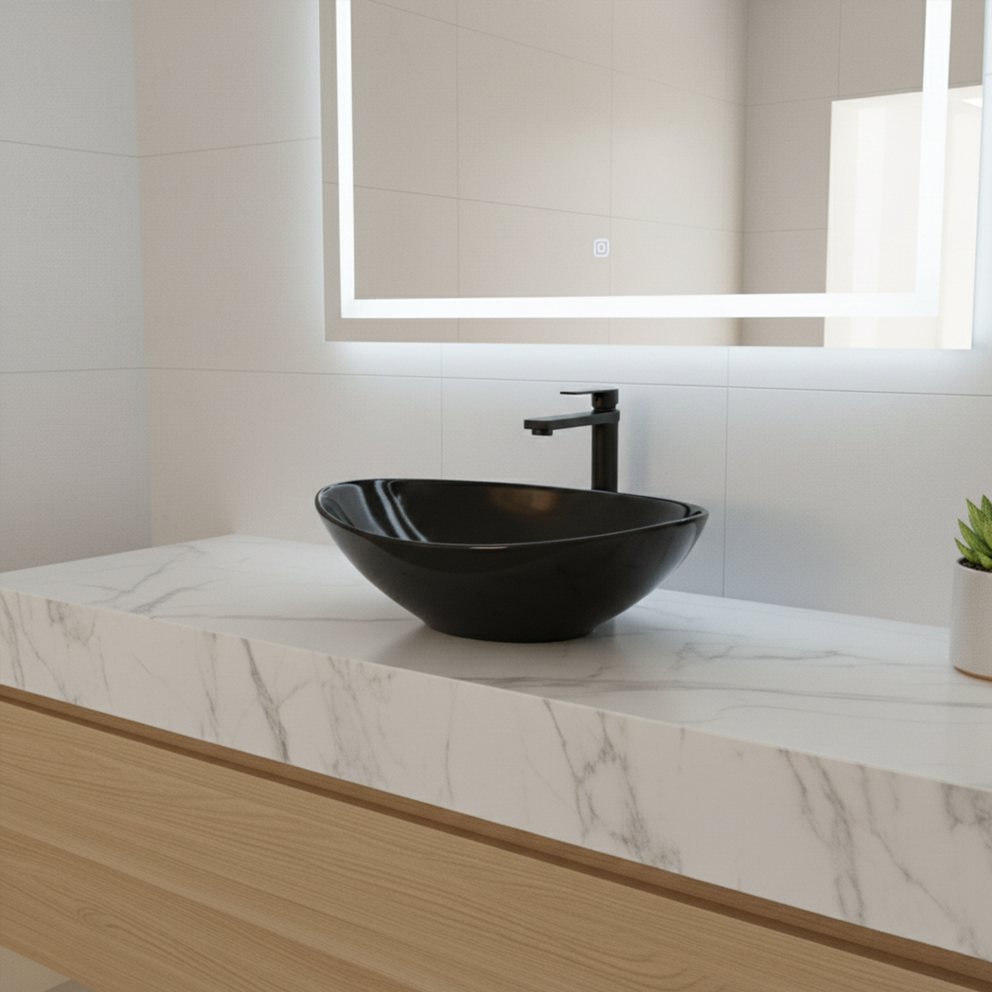 Combo Lavamanos Canoa Negro Brillante 