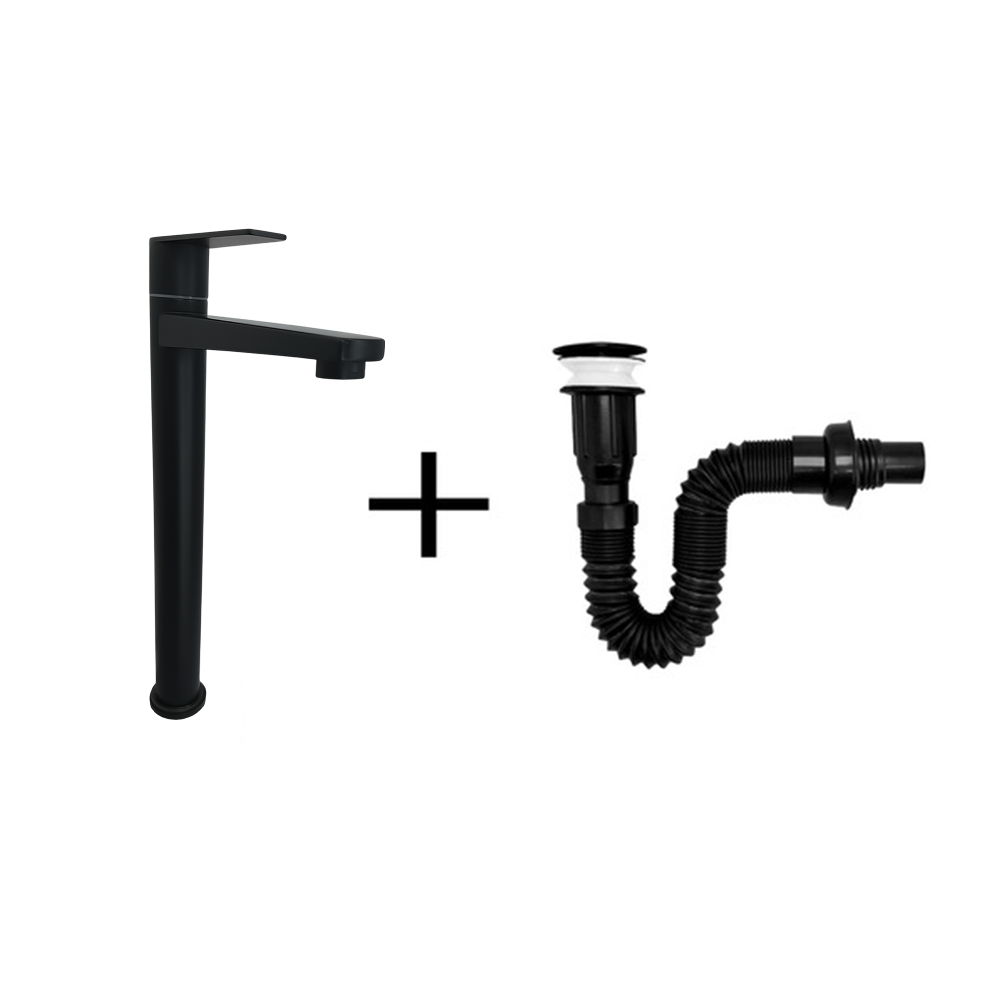 KIT GRIFERIA AGUA FRIA + PUSH CON SIFON NEGRO