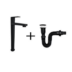 KIT GRIFERIA AGUA FRIA + PUSH CON SIFON NEGRO