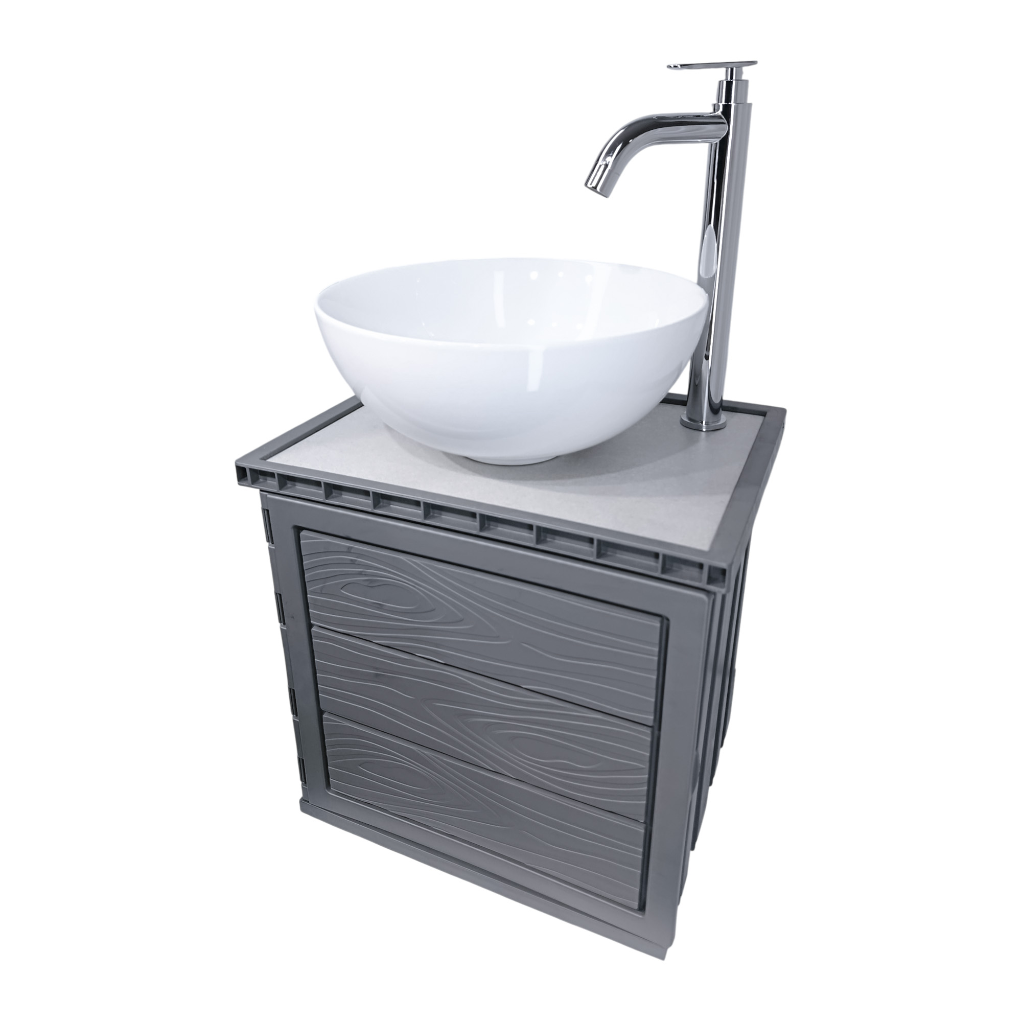 Kit Mueble + Lavamanos + Griferia  Ccol1126 Gris Un Agujero