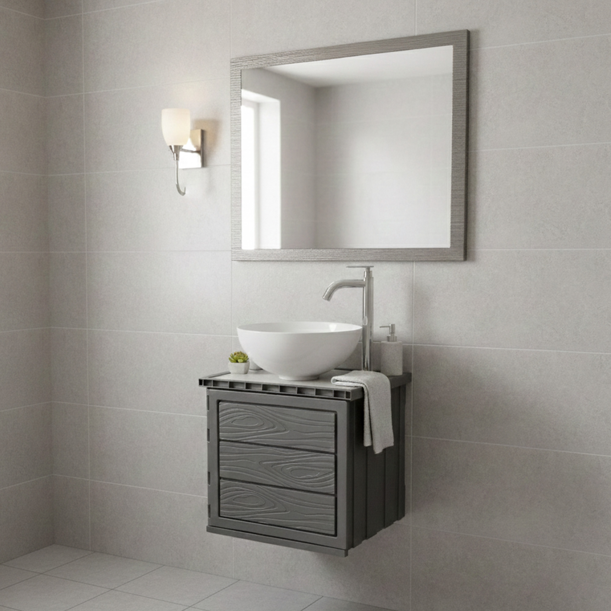 Kit Mueble + Lavamanos + Griferia  Ccol1126 Gris Un Agujero