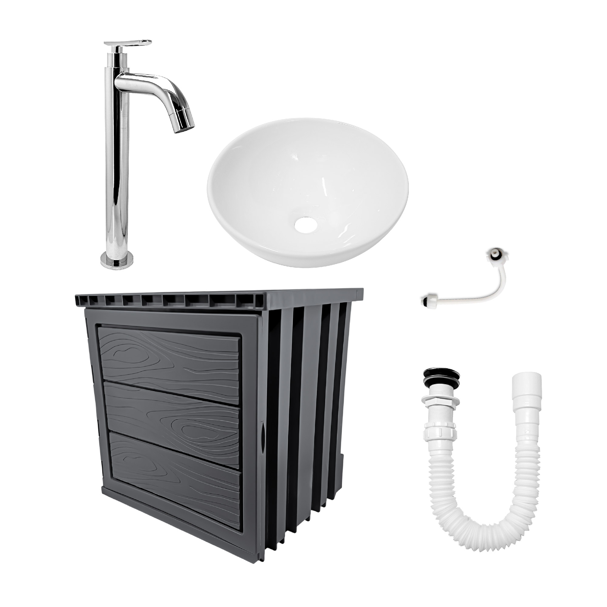 Kit Mueble + Lavamanos + Griferia  Ccol1126 Gris Un Agujero