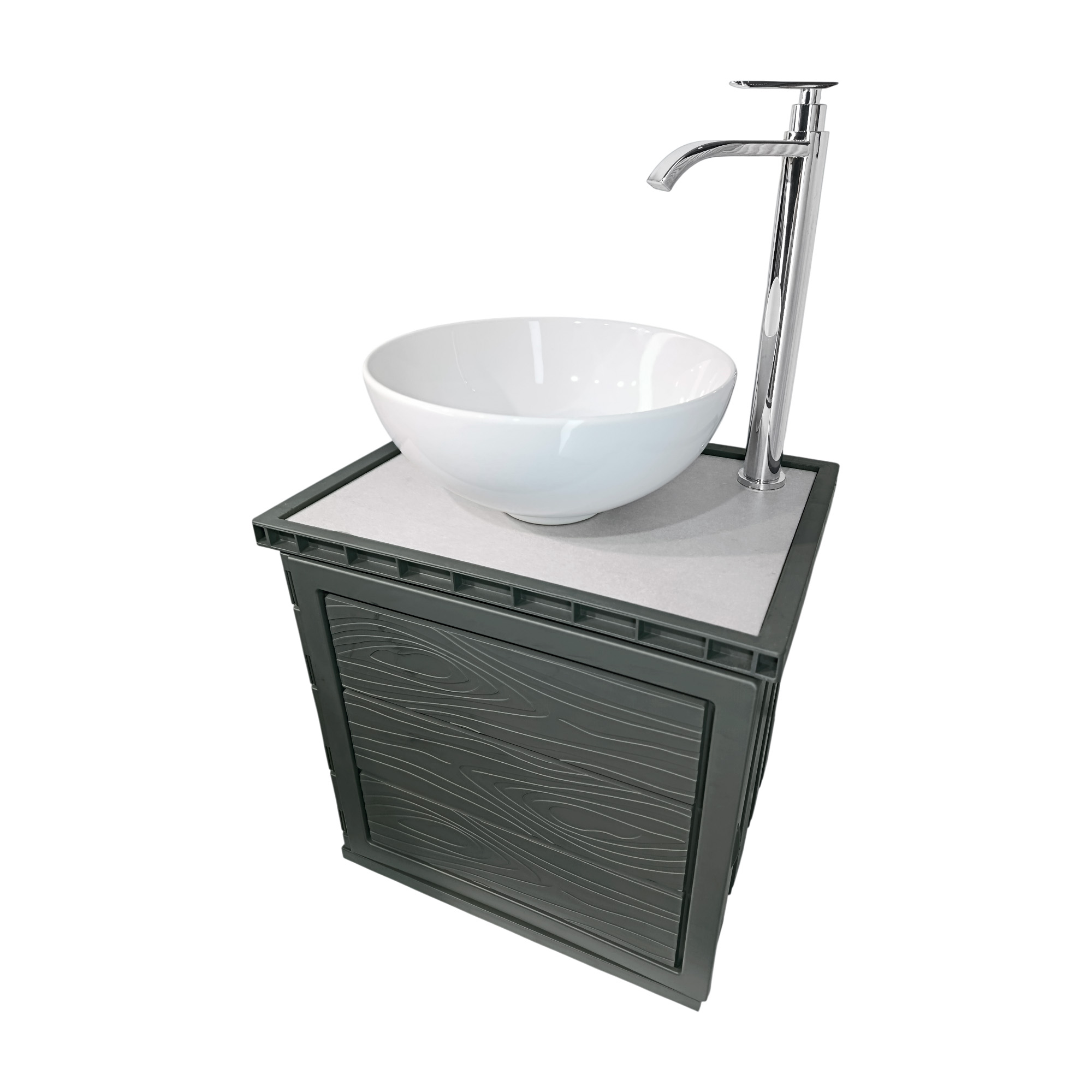 Kit Mueble Gris Pvc + Lavamanos + Griferia Ccol1145 