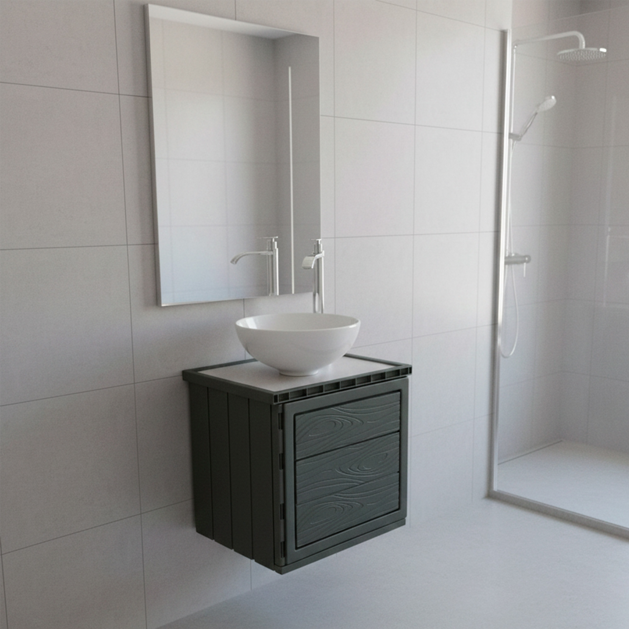 Kit Mueble Gris Pvc + Lavamanos + Griferia Ccol1145 