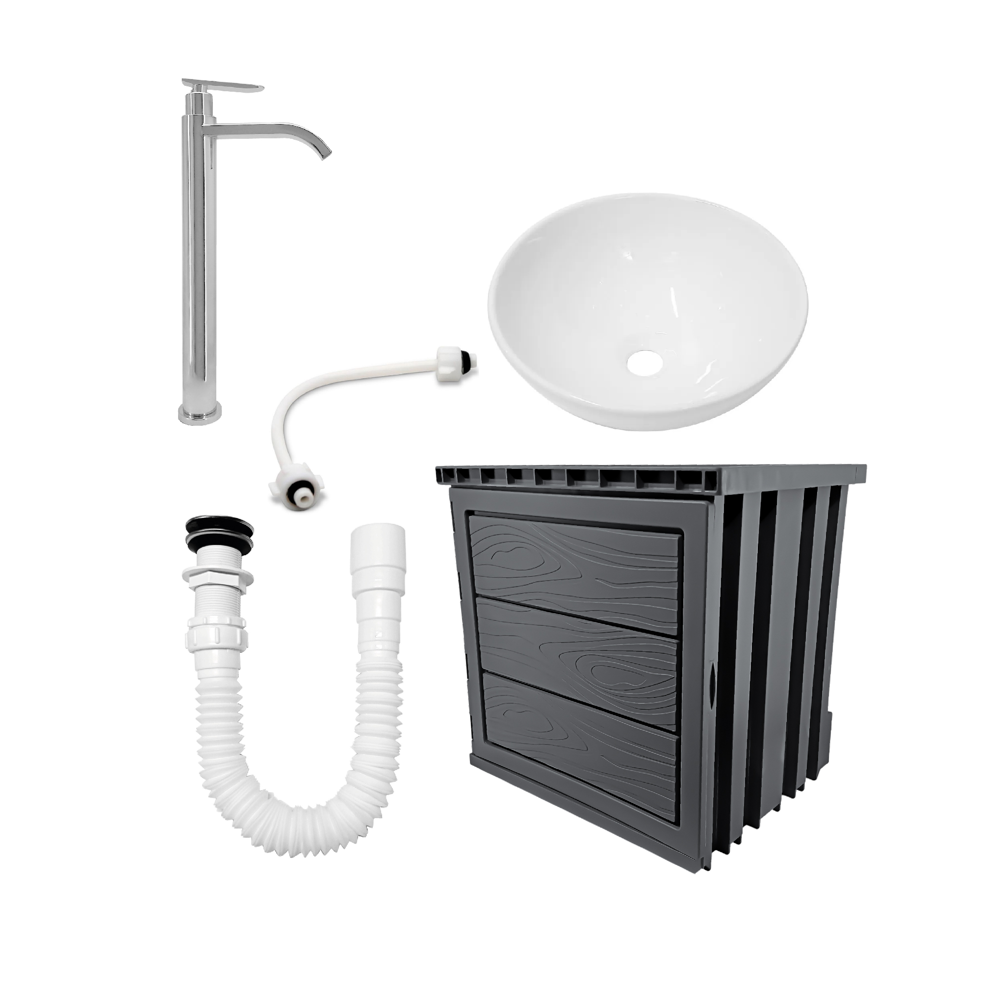 Kit Mueble Gris Pvc + Lavamanos + Griferia Ccol1145 