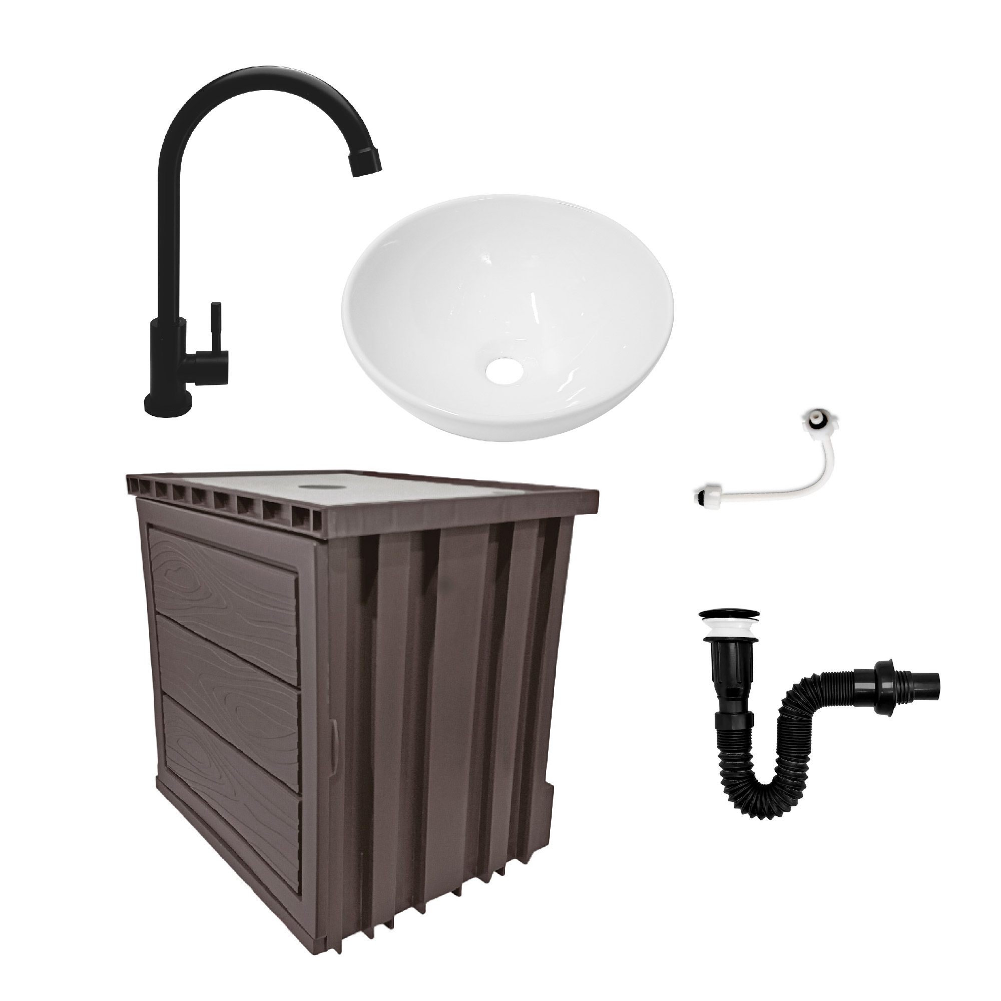 Kit Mueble + Lavamanos + Griferia  Ccol1134 Gris Un Agujero