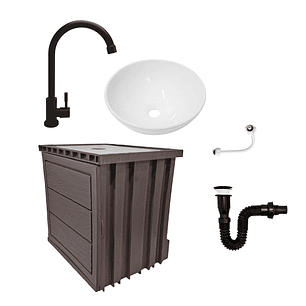 Kit Mueble + Lavamanos + Griferia  Ccol1134 Gris Un Agujero