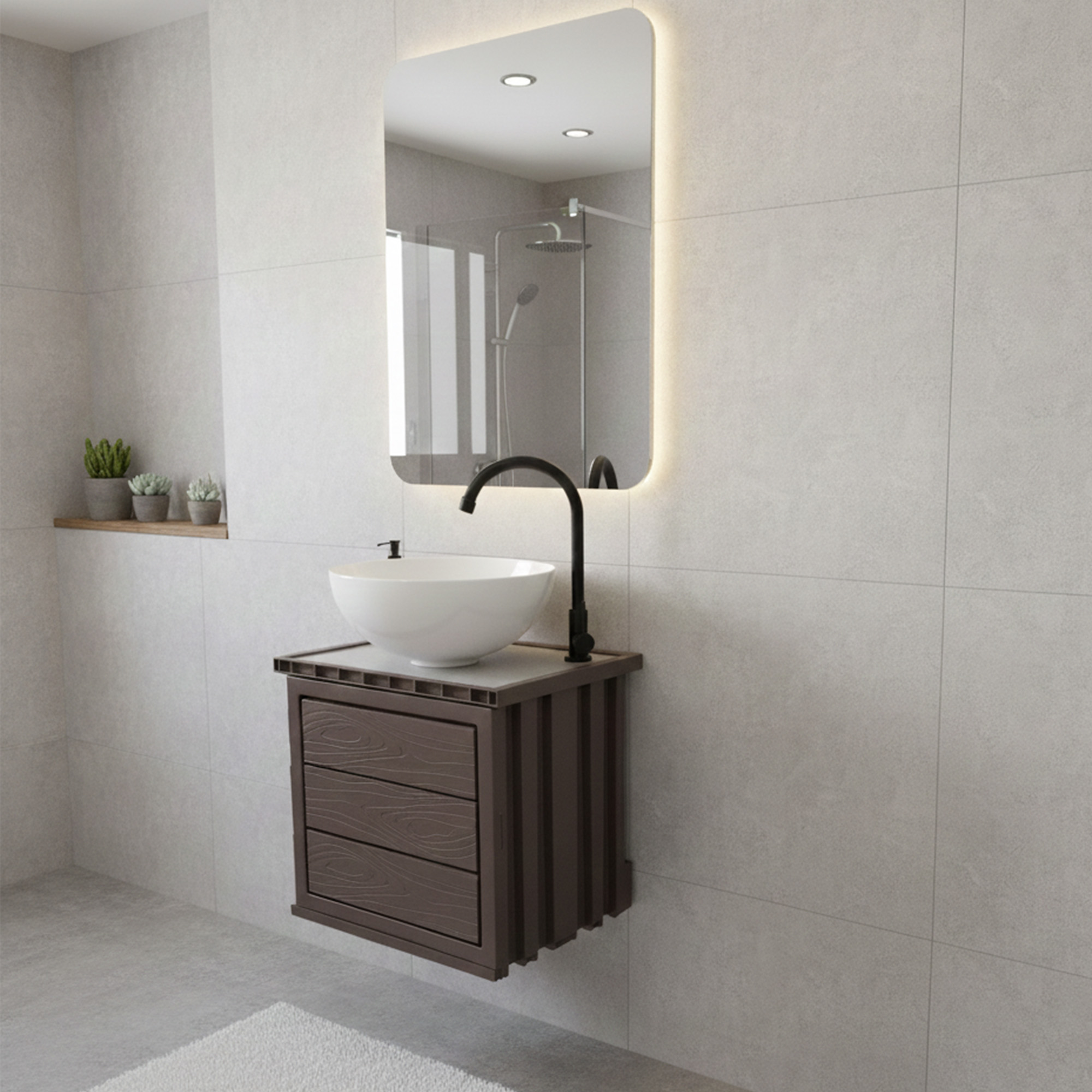 Kit Mueble + Lavamanos + Griferia  Ccol1134 Gris Un Agujero