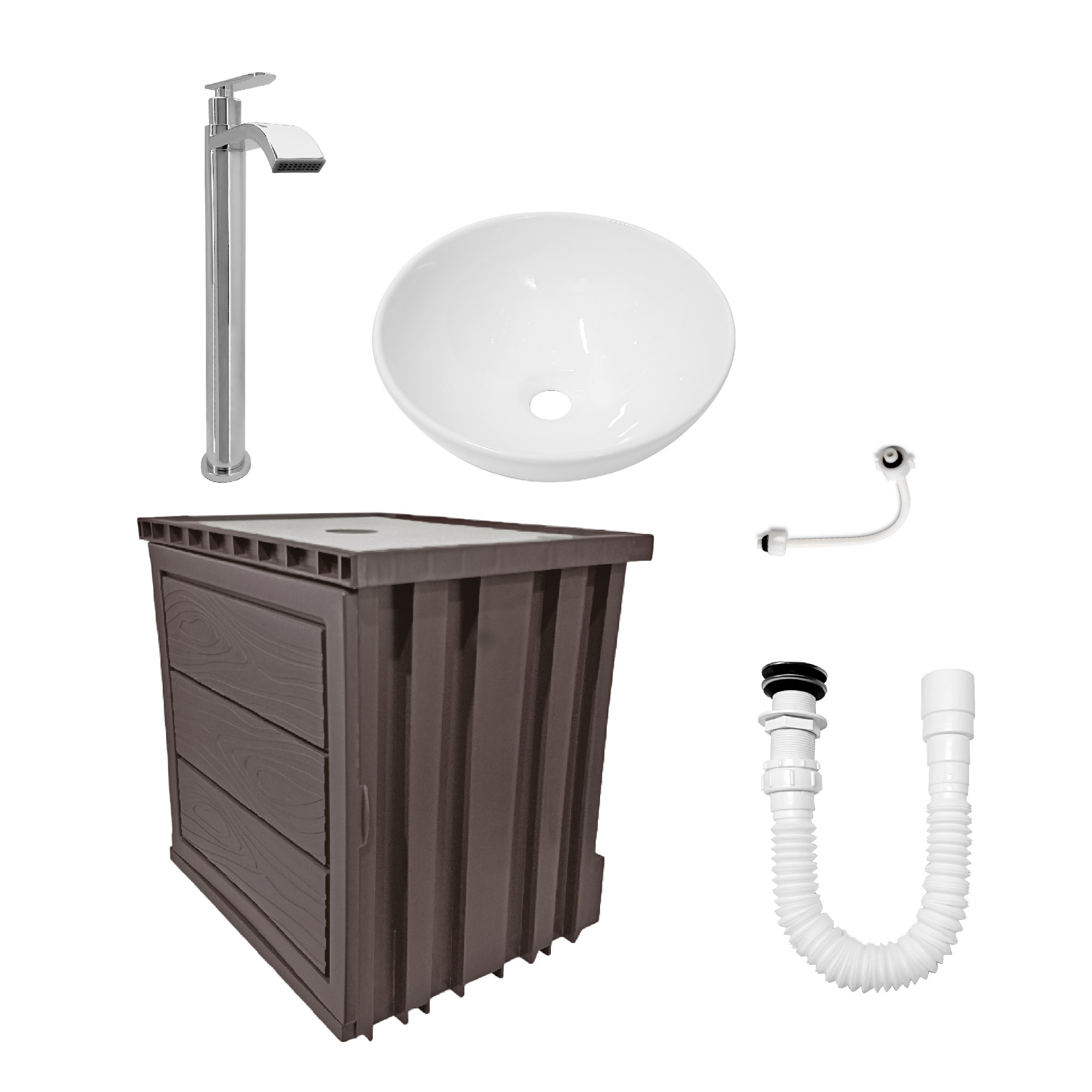 Kit Mueble + Lavamanos + Griferia  Ccol1135 Gris Un Agujero