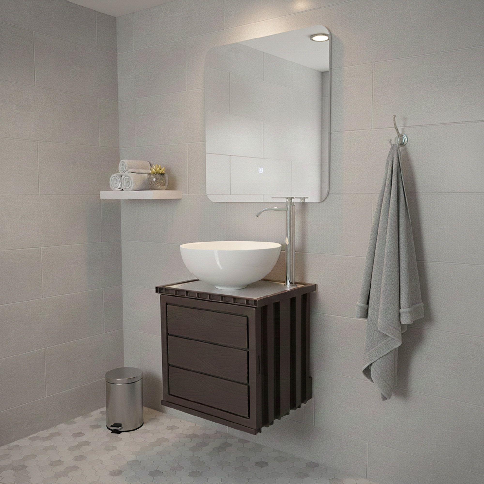 Kit Mueble + Lavamanos + Griferia  Ccol1135 Gris Un Agujero