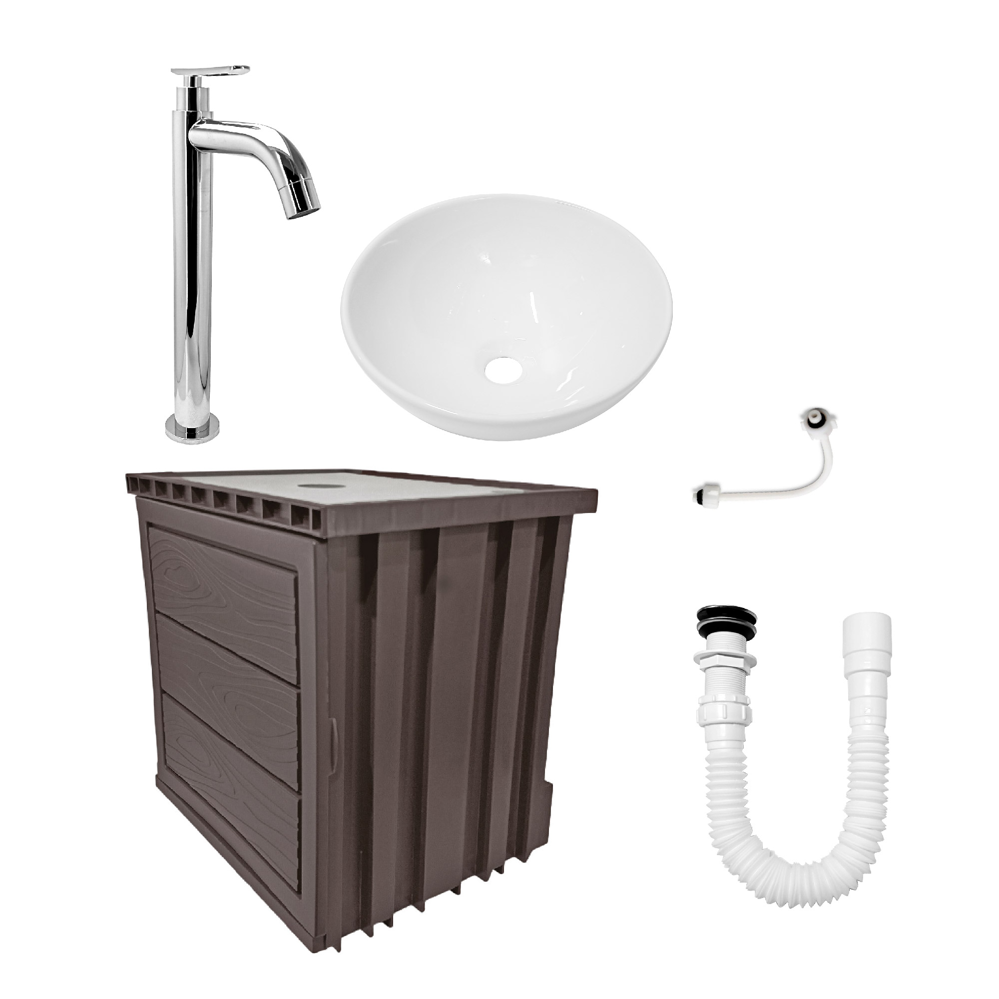 Kit Mueble + Lavamanos + Griferia  Ccol1136 Gris Un Agujero