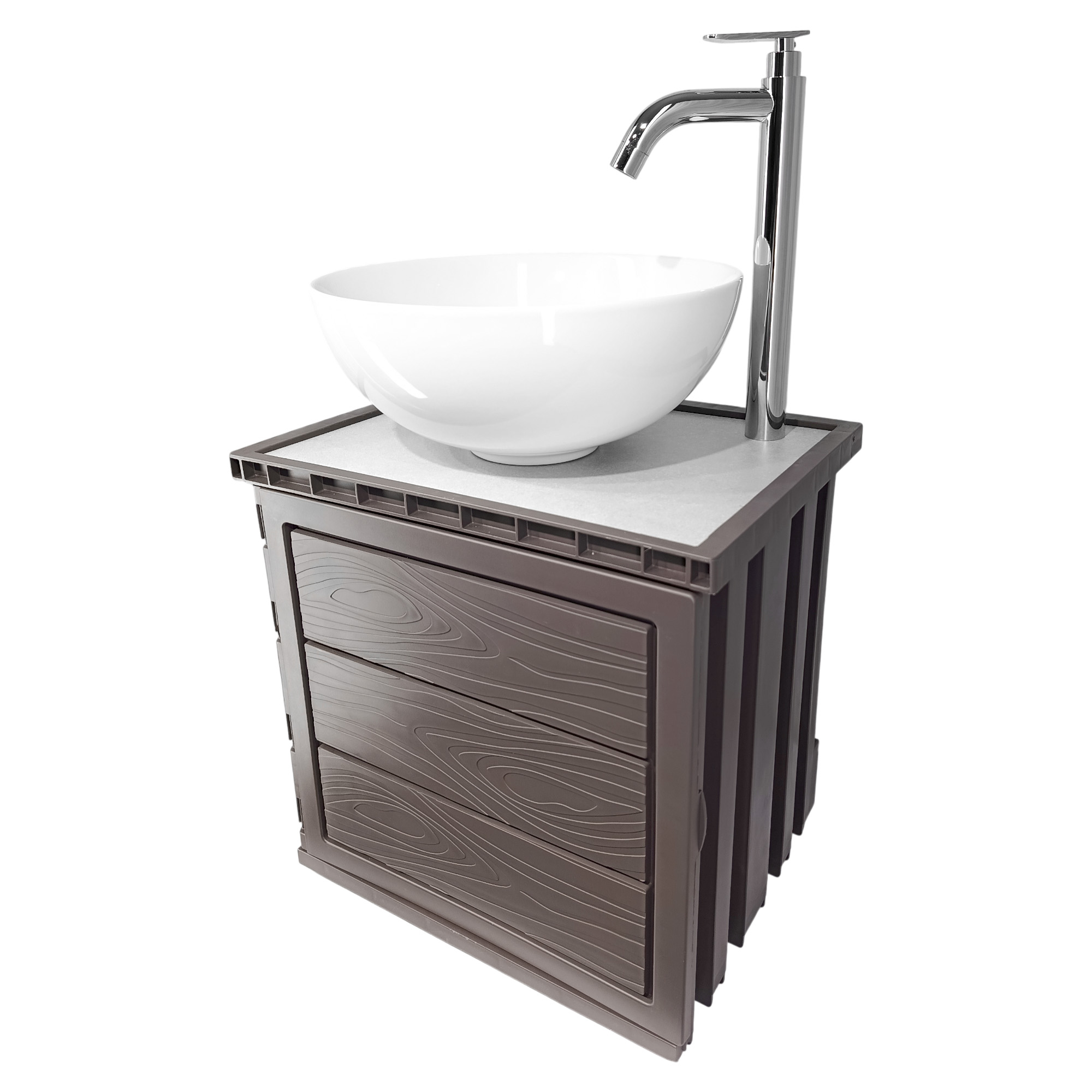 Kit Mueble + Lavamanos + Griferia  Ccol1136 Gris Un Agujero