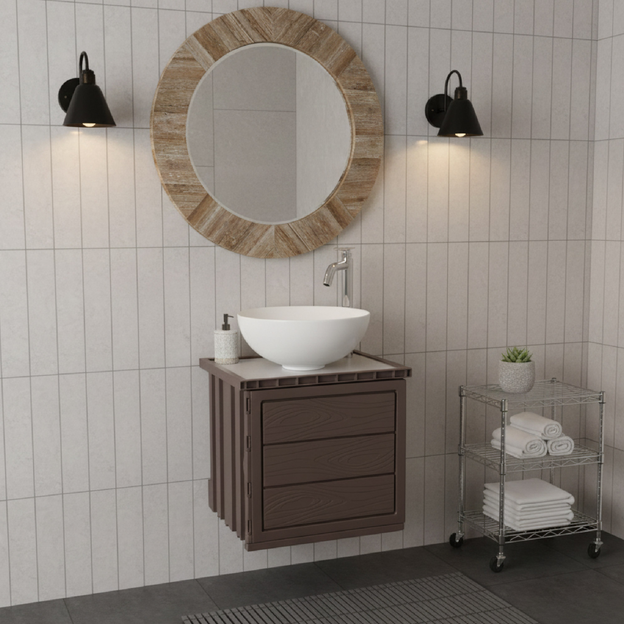 Kit Mueble + Lavamanos + Griferia  Ccol1136 Gris Un Agujero