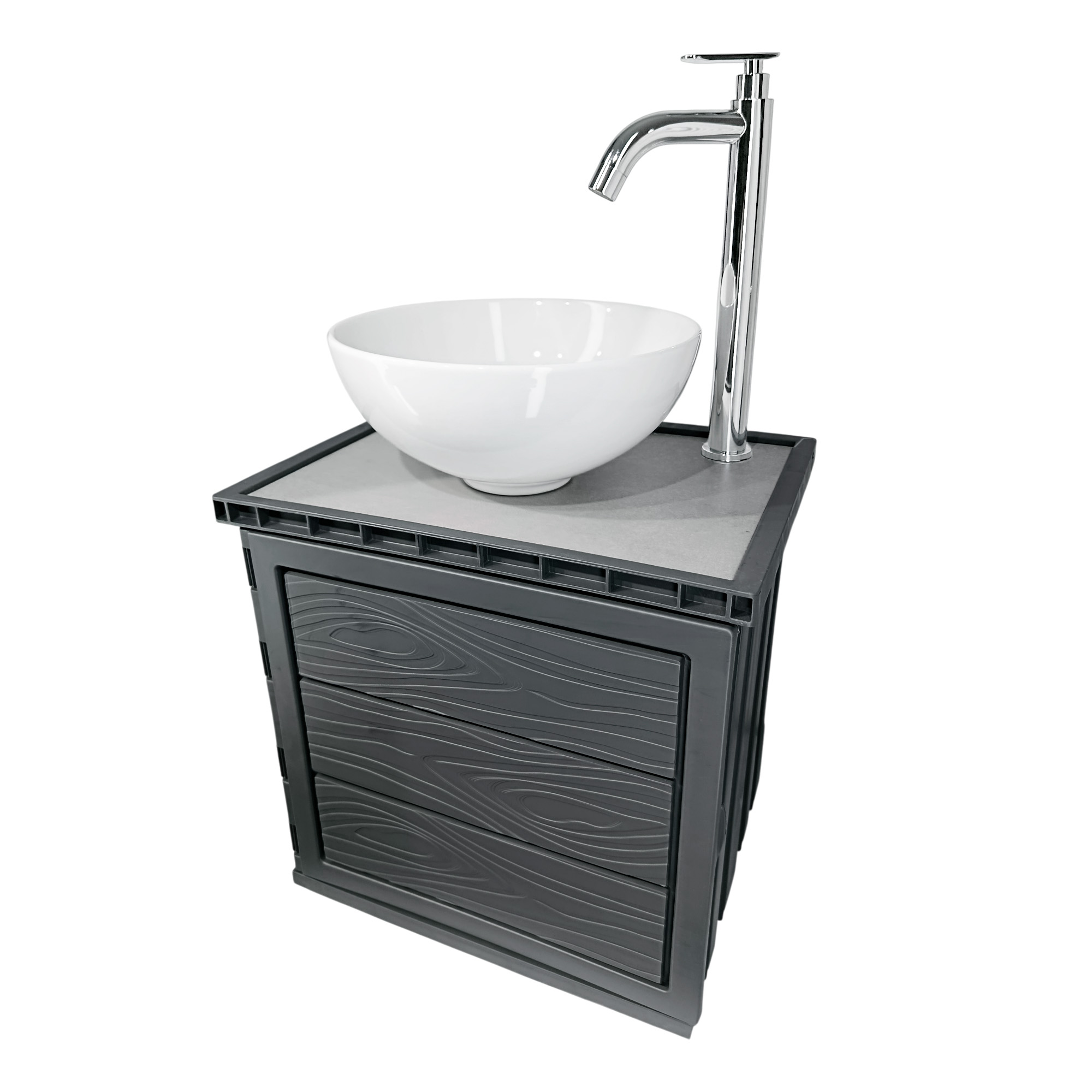 Kit Mueble Gris Pvc + Lavamanos + Griferia Ccol1146