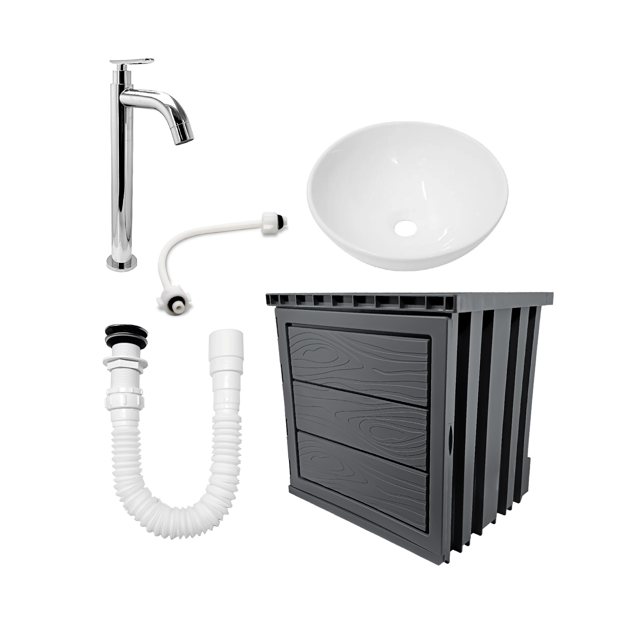 Kit Mueble Gris Pvc + Lavamanos + Griferia Ccol1146