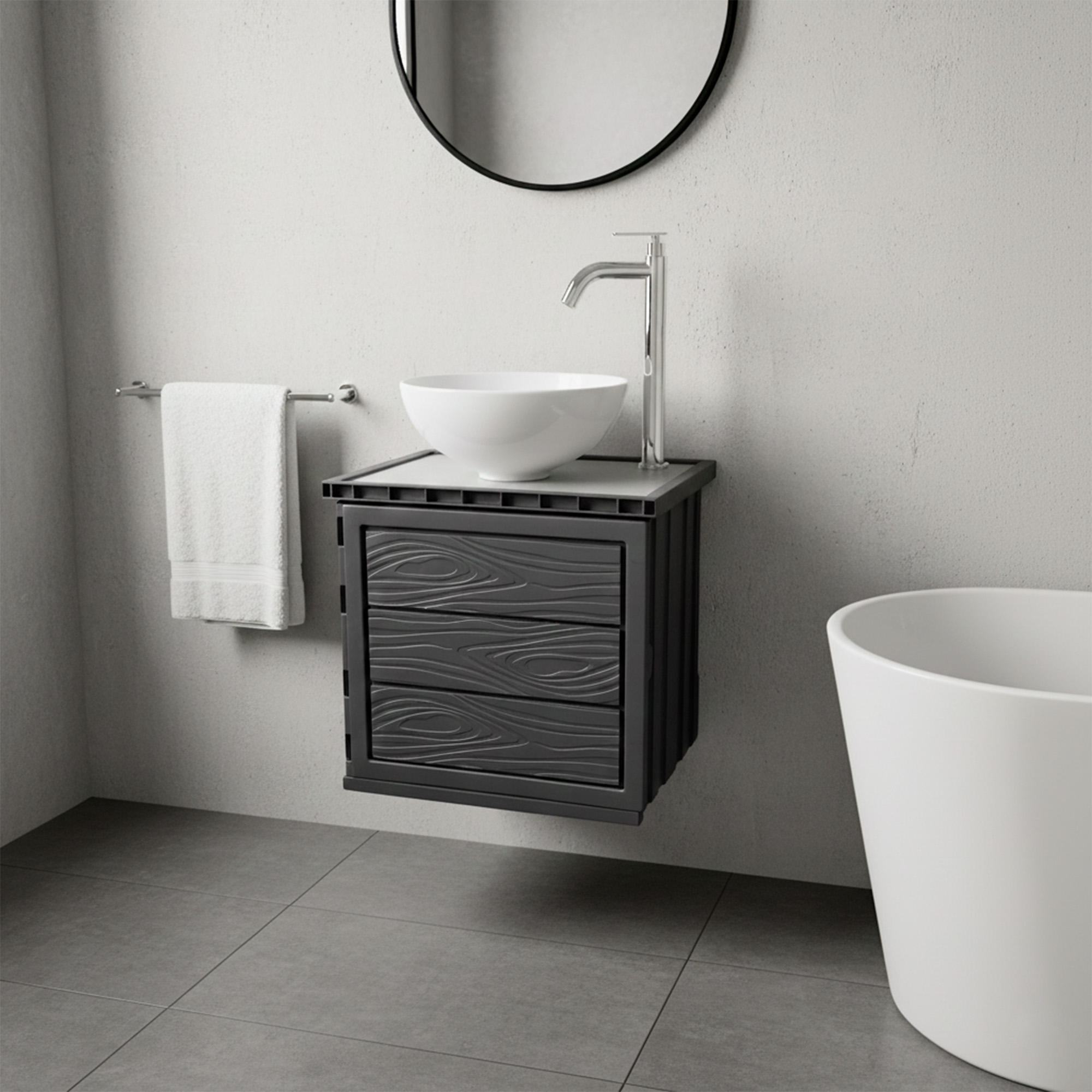 Kit Mueble Gris Pvc + Lavamanos + Griferia Ccol1146