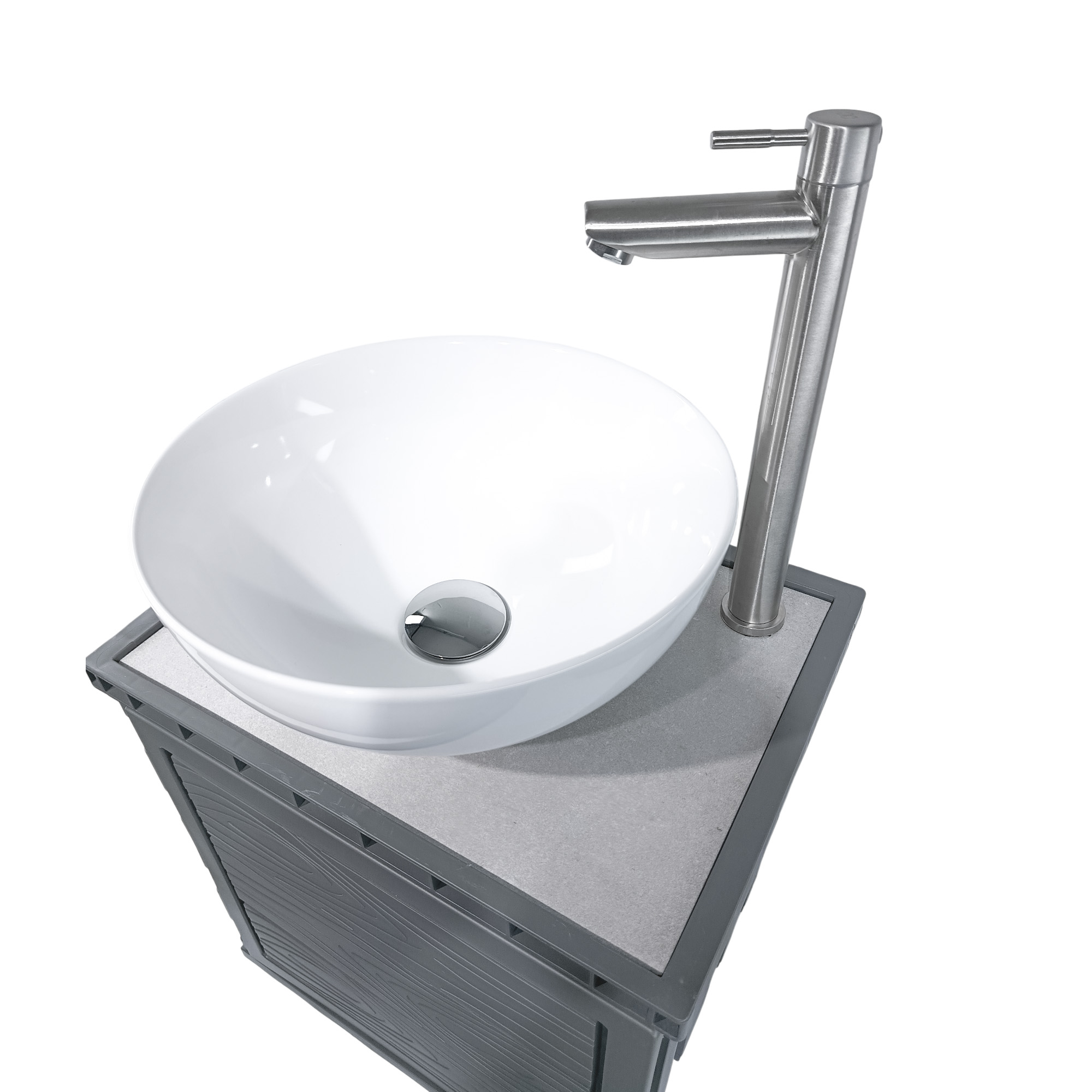 Kit Mueble + Lavamanos + Grifería Ccol1127 Gris Un Agujero