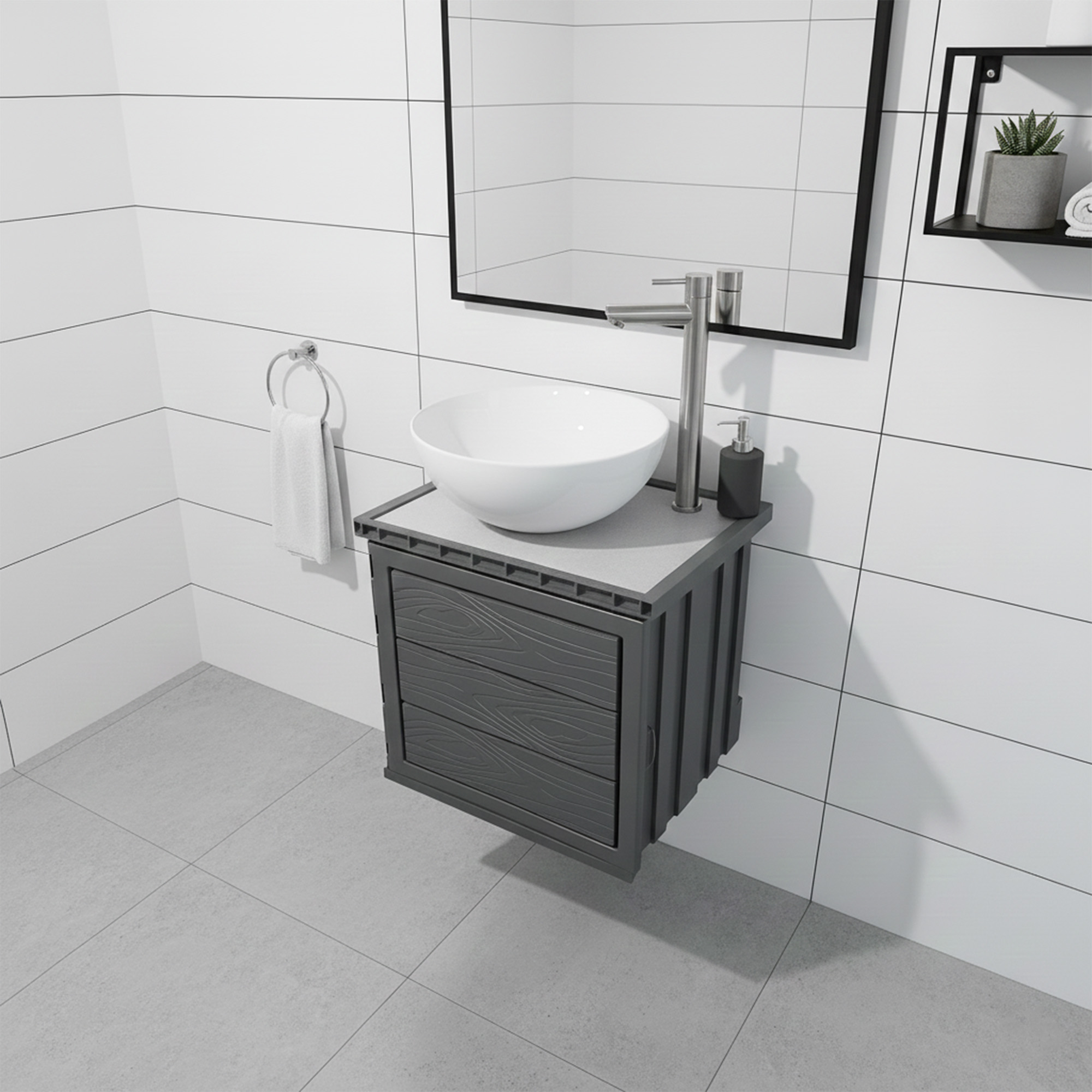 Kit Mueble + Lavamanos + Grifería Ccol1127 Gris Un Agujero