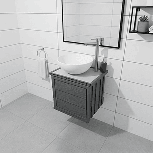 Kit Mueble + Lavamanos + Grifería Ccol1127 Gris Un Agujero