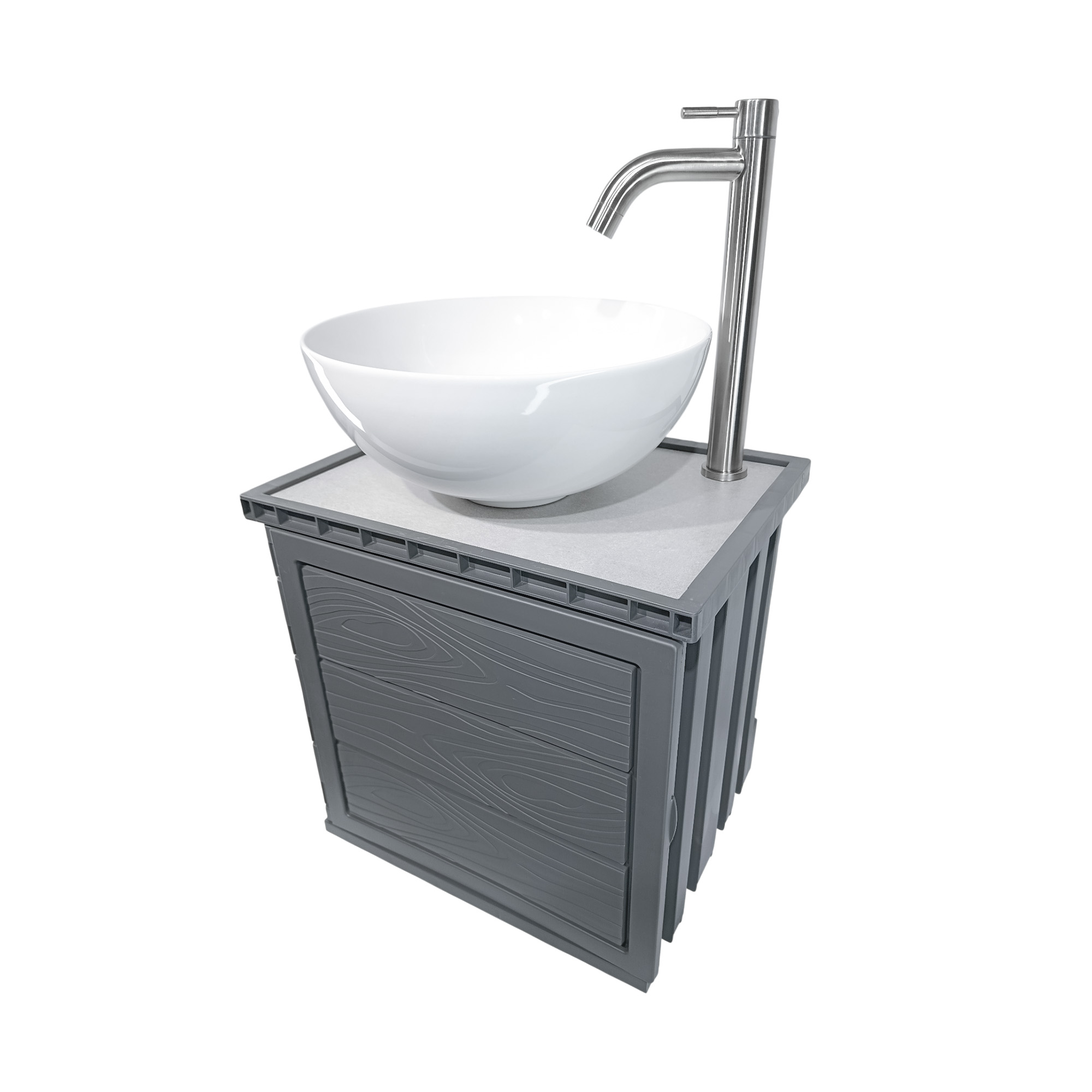 Kit Mueble + Lavamanos + Grifería Ccol1128 Gris Un Agujero