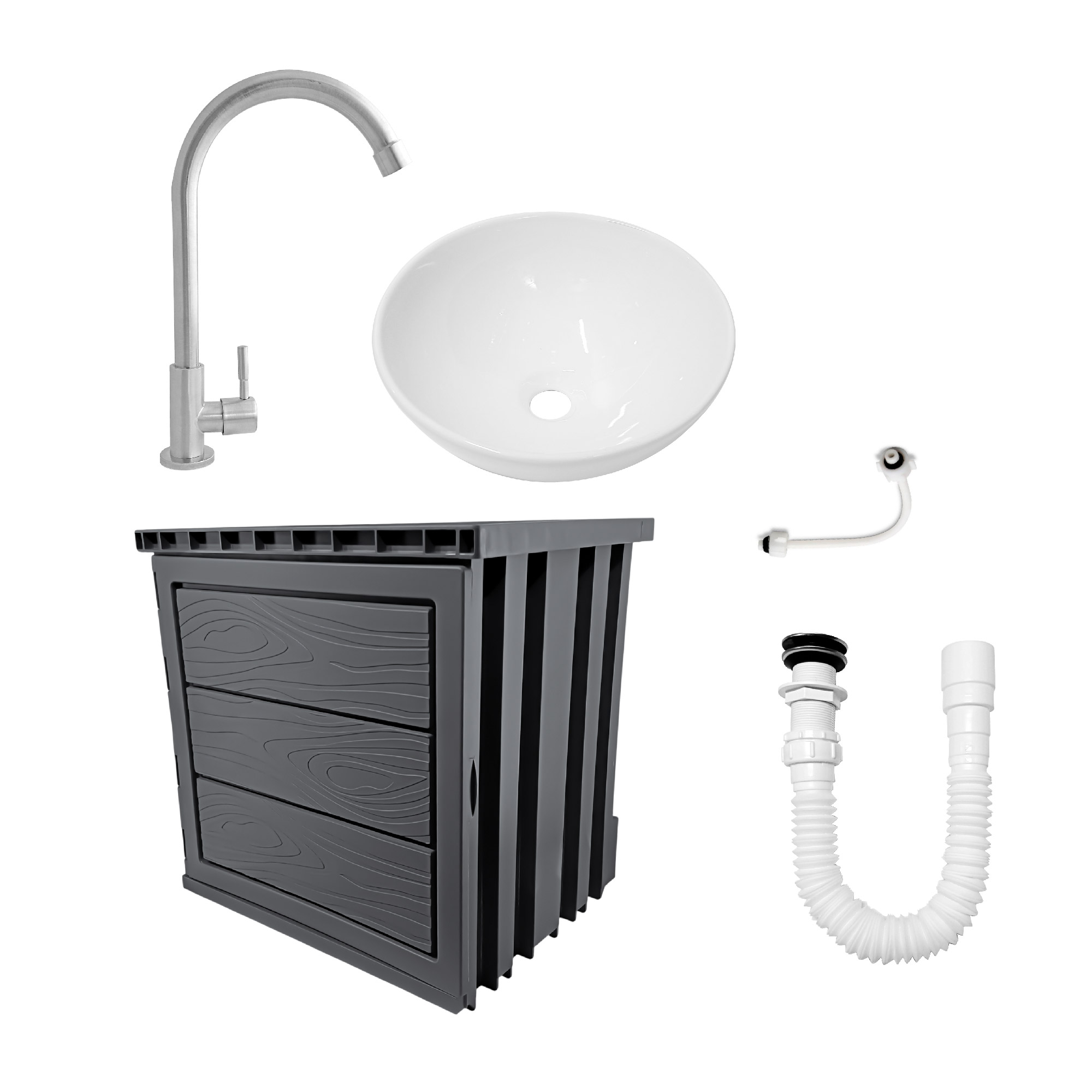 Kit Mueble + Lavamanos + Grifería Ccol1129 Gris Un Agujero