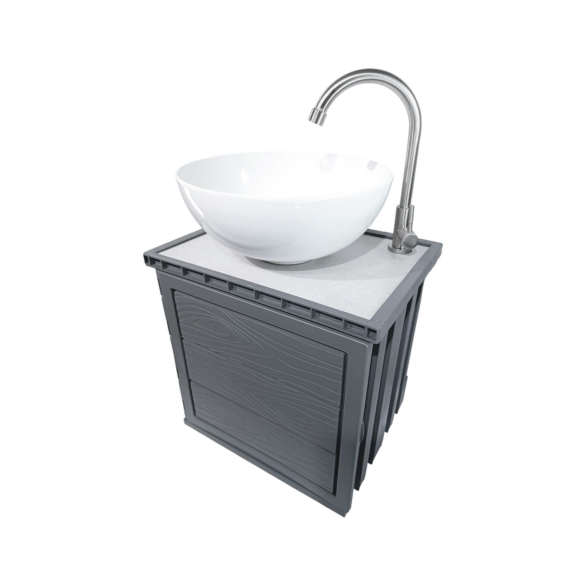 Kit Mueble + Lavamanos + Grifería Ccol1129 Gris Un Agujero