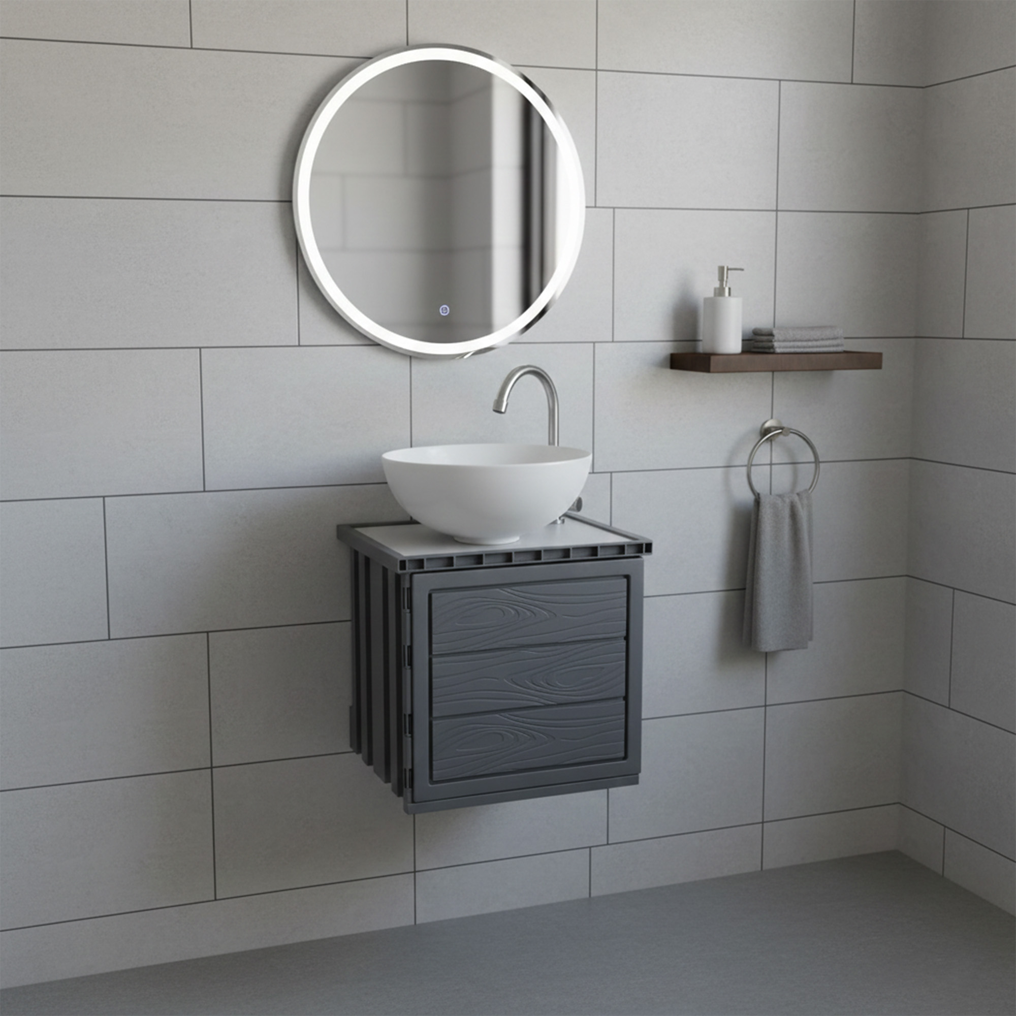 Kit Mueble + Lavamanos + Grifería Ccol1129 Gris Un Agujero